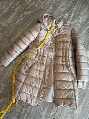 Kensie Long Hooded Puffer Coat in Taupe New